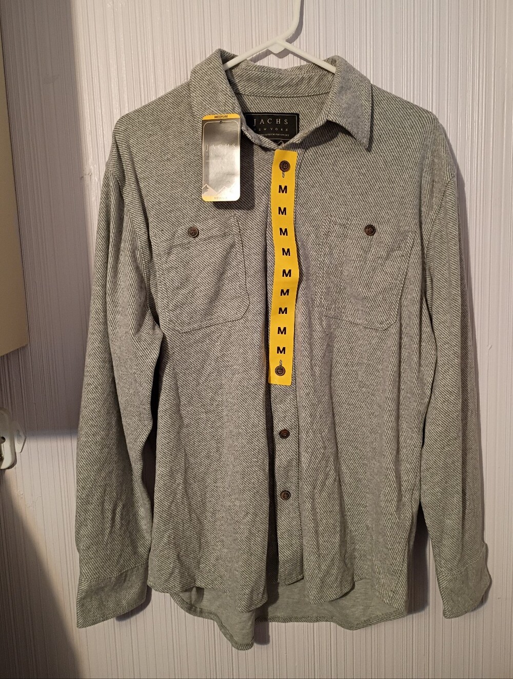 New!  JACHS New York Knit Long Sleeve Button-Up Shirt Size Medium  Light Gray